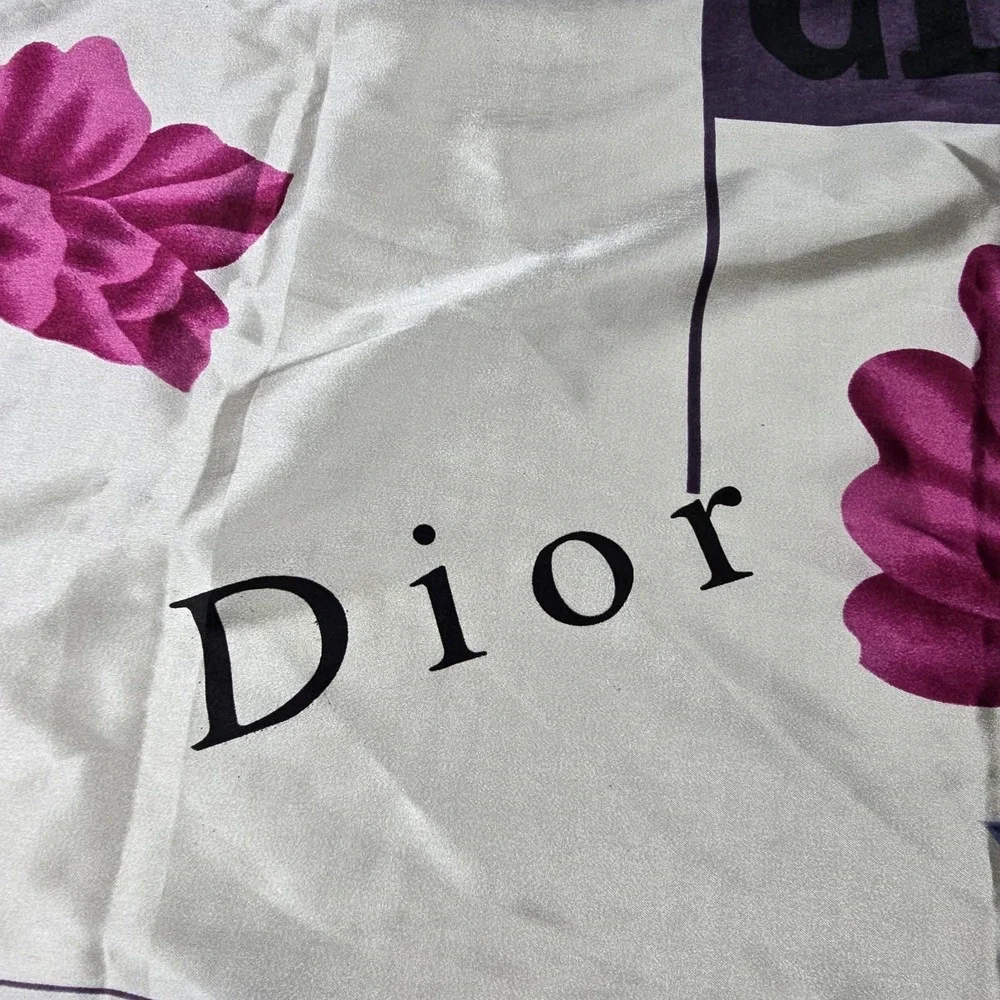 Vintage‎ Dior Silk Scarf - Neck Wrap Fuchsia and Blue Floral FU GUI HUA